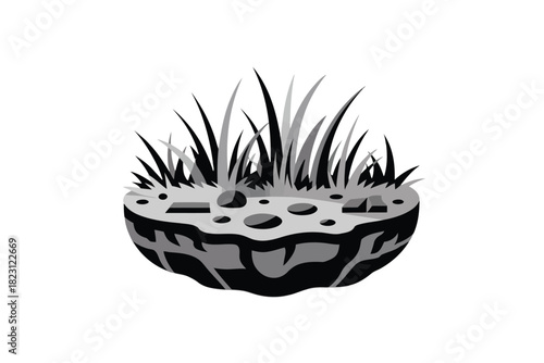 Stylized monochrome cross section of earth with grass and rocks soil