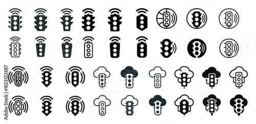 Set of traffic light icons in various styles and designs