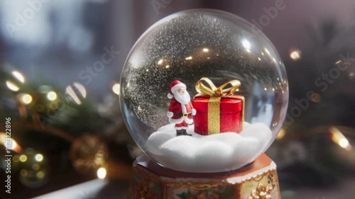 Festive golden Christmas tree decoration with ornaments, gifts, and celebration lights for the winter holiday season