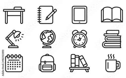 Black set of business vector icons for web and computer illustration, including communication, photo, video, calendar, and money symbols