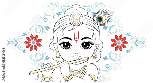Baby Krishna vector illustration, wallpaper simple design