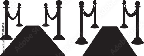 Two red carpet entrances with stanchions silhouette