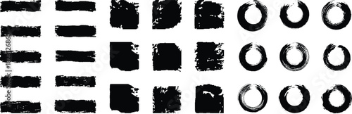 Set of rectangular, square and round grunge brush template