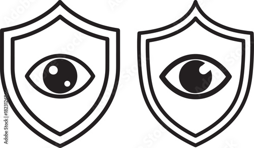 Two shield shapes with eyes inside silhouette