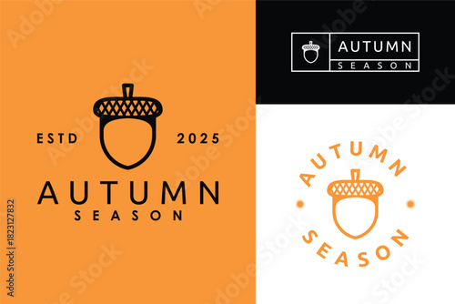 lineart outline Acorn Cap Nut Autumn Season logo Design Vector Illustration sign symbol
