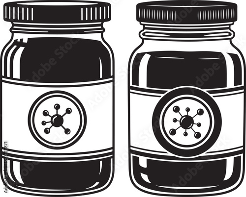 Two glass jars with labels and lids silhouette