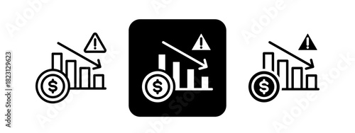 Economic Crisis  Solid color and black line drawing vector illustration set