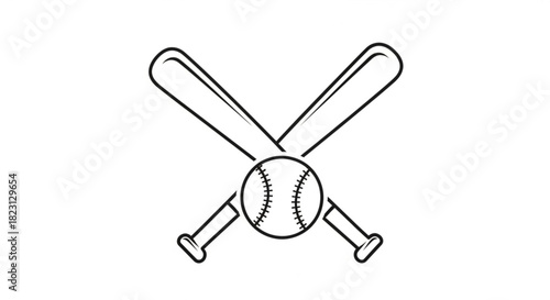 Crossed baseball bats and ball line art illustration, representing sport, game, competition, team play, and athletic passion vector graphic.