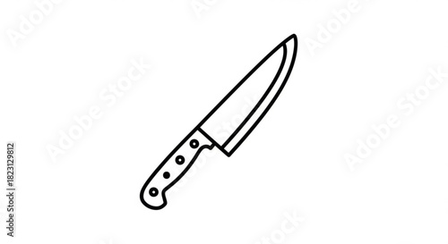 Kitchen chef's knife line art illustration, culinary utensil for food preparation and cooking, sharp blade and ergonomic handle icon design