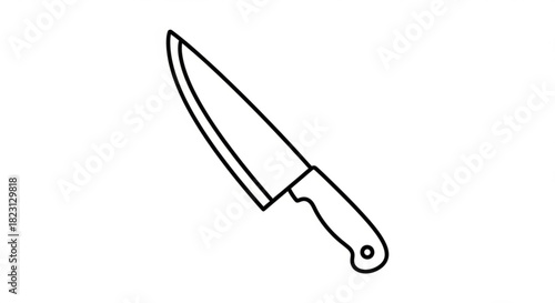 Outline drawing of a kitchen chef's knife, a versatile cutting tool for cooking and food preparation, essential for culinary tasks and safety.