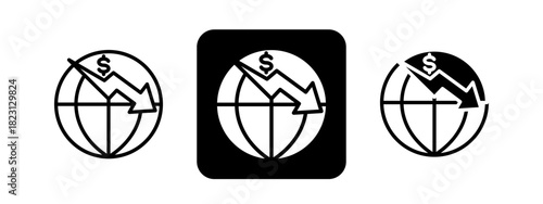 Global Crisis  Solid color and black line drawing vector illustration set