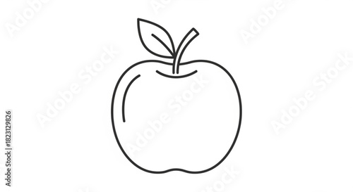 Apple fruit line art icon on white background, simple outline sketch illustration for healthy food, education, natural produce, and fresh nutrition concepts
