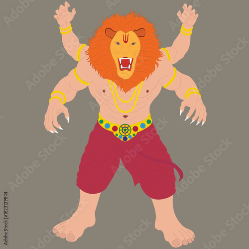 Narasimha avatar of vishnu illustration hindu mythology concept