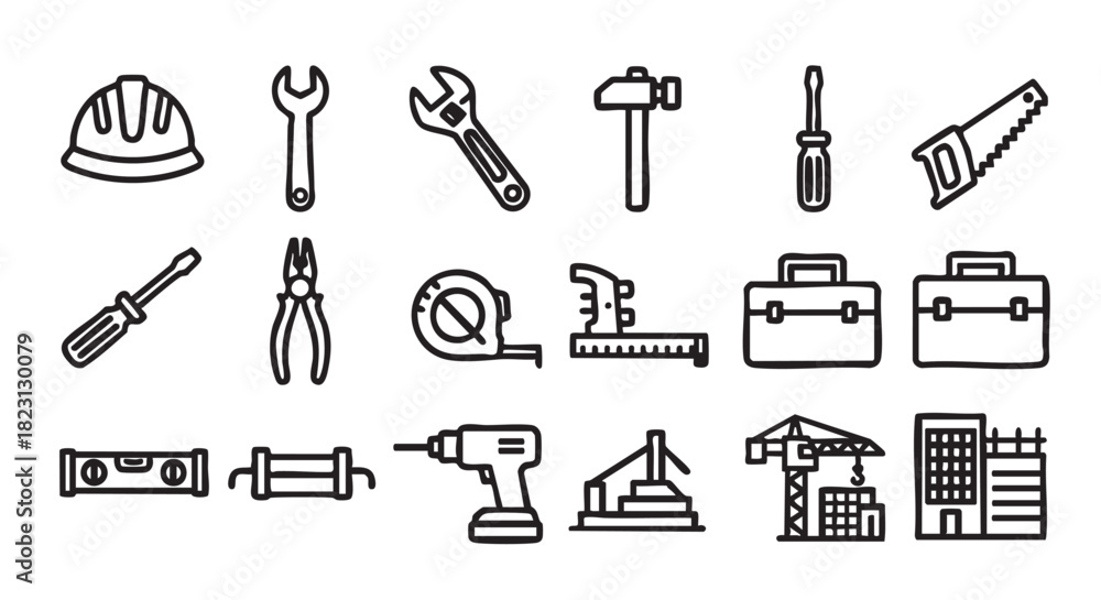 Fototapeta premium Construction Tools Vector Illustration of Essential Equipment for Building Projects