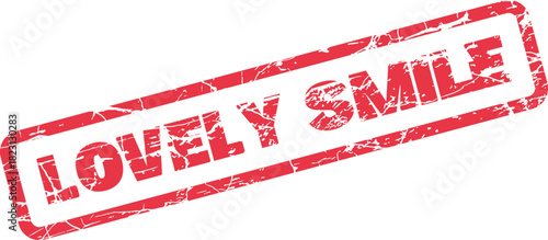Vibrant Red Distressed Rubber Stamp Featuring the Positive and Uplifting Words Lovely Smile