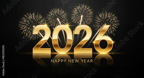 Golden 2026 Year Numbers with Fireworks and 
