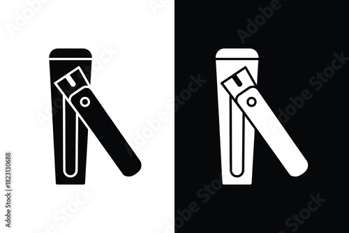 Minimalist nail clipper icon, Black and white grooming tool