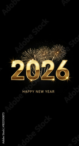 Golden 2026 Year Numbers with Fireworks and 