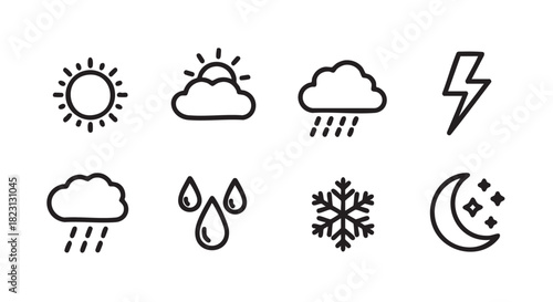 Weather forecast icons set with sun cloud rain drops symbol