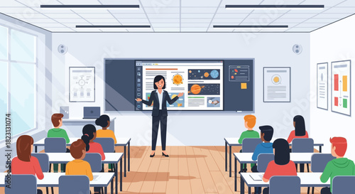 Interactive Learning Teacher Leading a Lesson in Modern Classroom