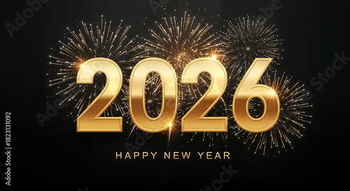 Golden 2026 Year Numbers with Fireworks and 