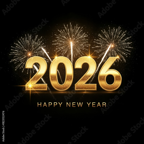 Golden 2026 Year Numbers with Fireworks and 