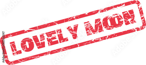 A red rectangular rubber stamp impression displays the celestial message Lovely Moon with a distressed effect