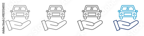 Commuter Service in line style and blue colour icon set vector illustration