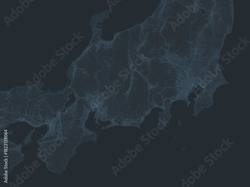 日本の三大都市を中心とした、デジタルネットワーク風イラスト