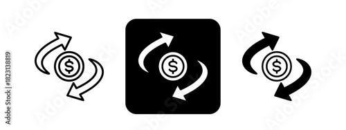 Cash Flow  Solid color and black line drawing vector illustration set