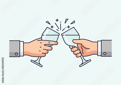 Cheers to Success Two Hands Toasting with Wine Glasses Illustration