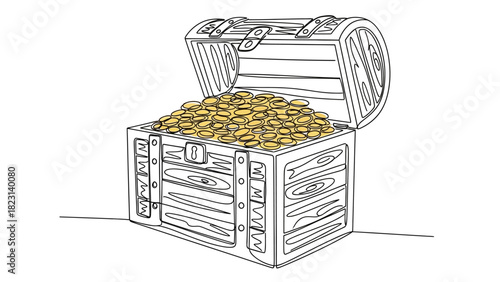Illustration of an open treasure chest overflowing with gold coins.