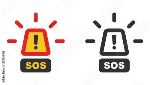 Siren and SOS sign. Flat illustration.