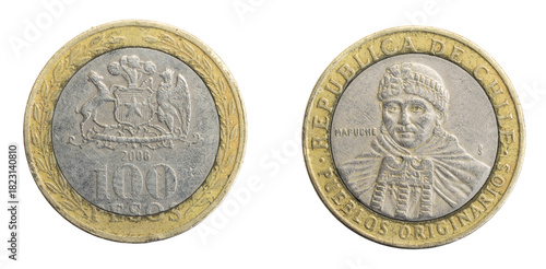 Wallpaper Mural Chile one hundred pesos coin on a white isolated background Torontodigital.ca