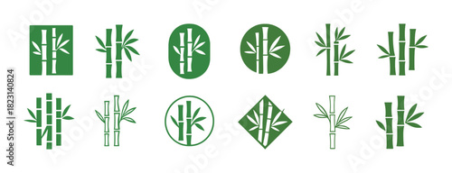 Free Download Green bamboo icons set with various shapes and designs - GFXLoad