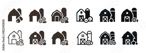 Set of farm and barn icons in various styles