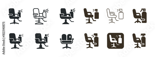 Barber chair icons: collection of stylish hairdressing symbols