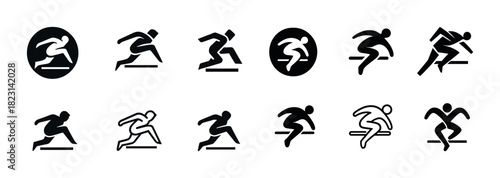 Silhouette icons of running and hurdling athletes in dynamic poses
