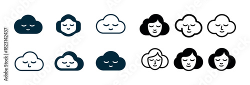 Collection of cloud face icons with various expressions