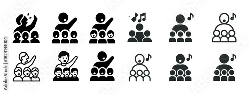 Icon set of choir and singing figures in various styles