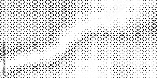 Fading triangle halftone texture gradient pattern. Abstract diagonal geometric background. Tech mosaic triangular halfton gradation. Vector vanishing corner arrow wallpaper for banner, booklet, poster