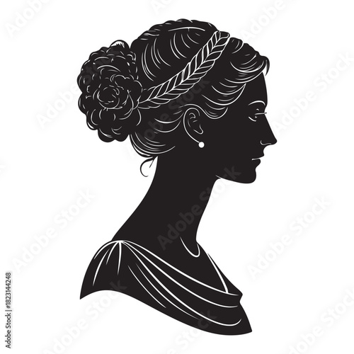 Classical woman silhouette profile, elegant ancient greek style portrait Vector