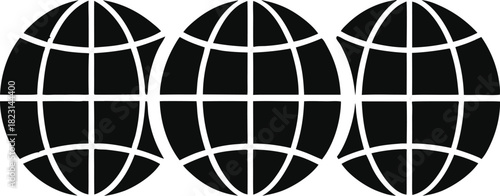 Three stylized globes with white lines on black background Keywords: globes, world, earth, planet, network, connection, global, communication