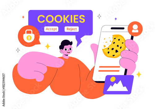 Internet Cookies Technology Vector Illustration Featuring Tracking Cookie Records of User Browsing Activities on a Website In a Flat Background