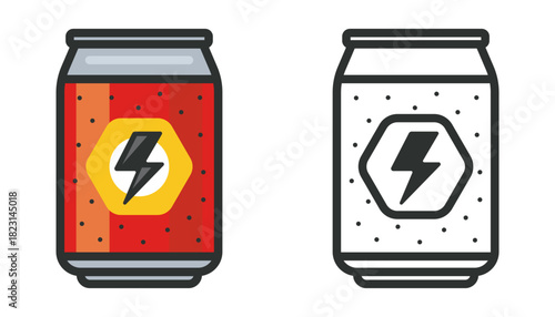 Black energy drink can icon. Flat illustration.