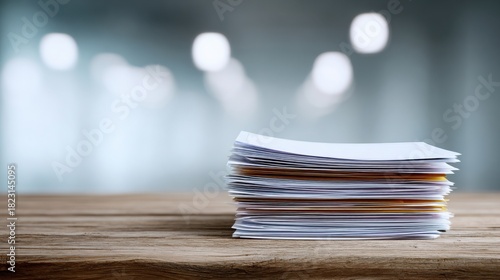 Professional office workspace with organized paperwork and documents on a modern desktop, highlighting efficiency, productivity, and clean workspace design