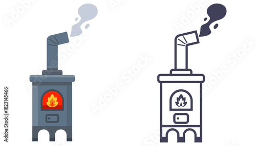 Potbelly stove for heating an apartment black icon. Flat illustration.