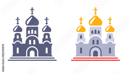 Orthodox Church black icon. Temple in Russia. Flat illustration.