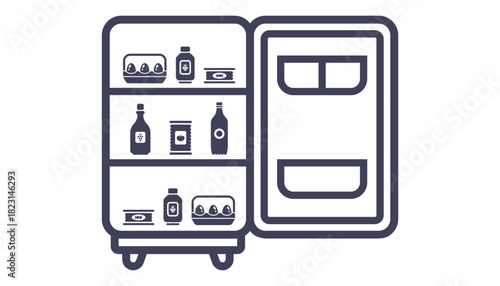 Open refrigerator with food inside. Flat illustration.