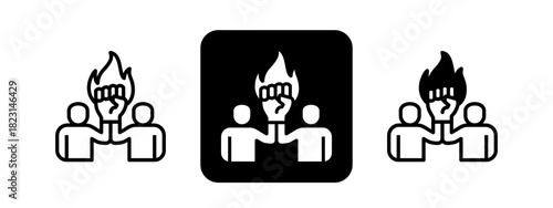 Empowerment  Solid color and black line drawing vector illustration set